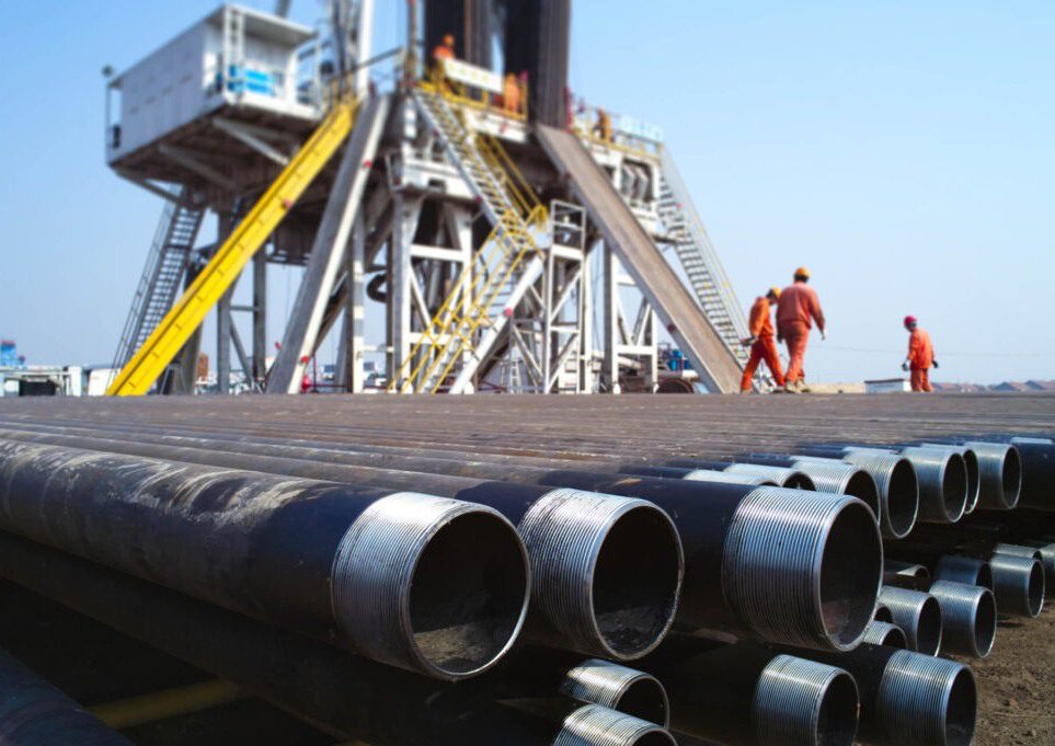 Steel pipes at an oil industry site